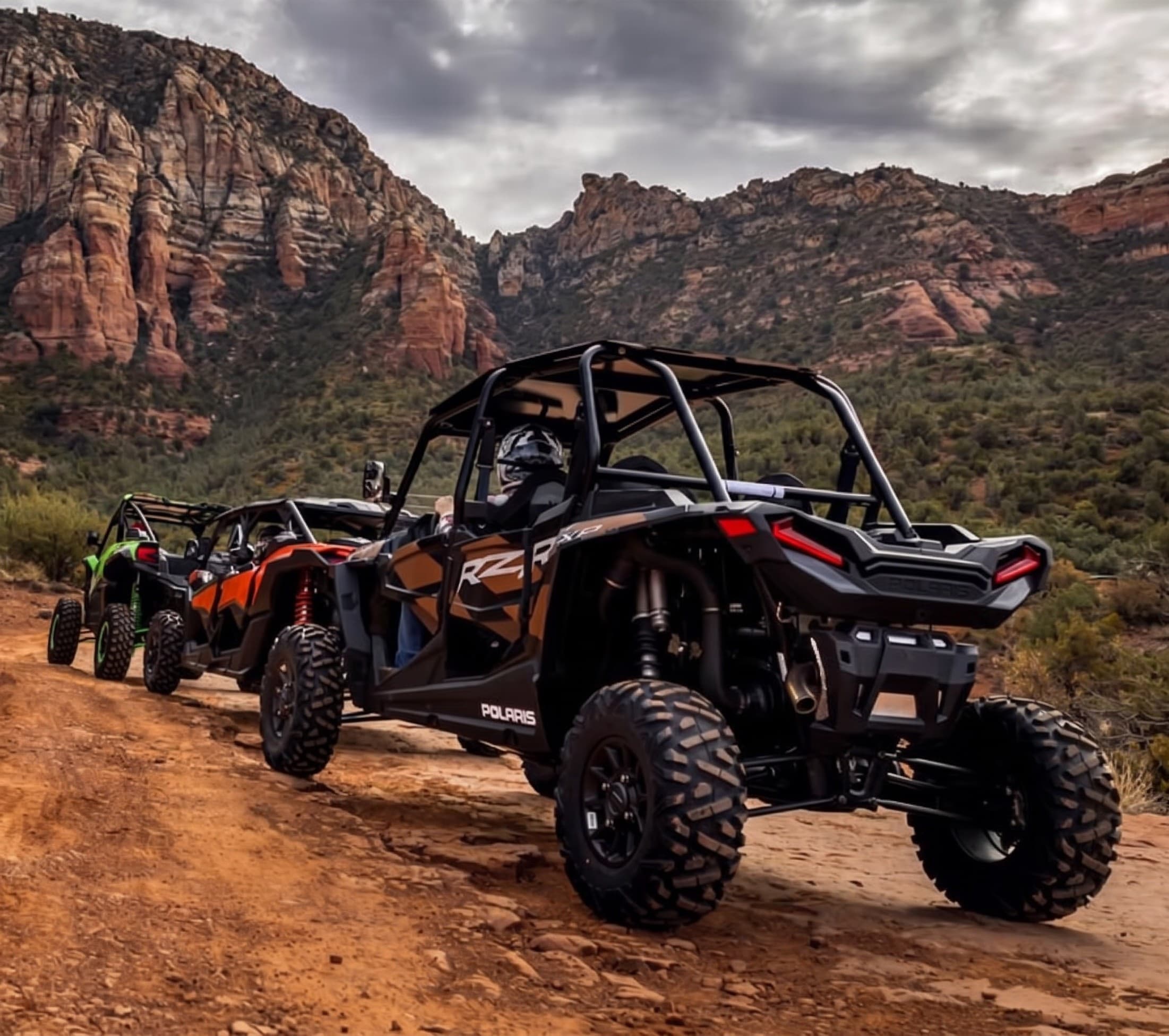 Polaris RZR UTV in front of Sedona red rock formations